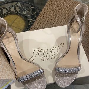 Gold shimmer Badgley Mischka shoes.